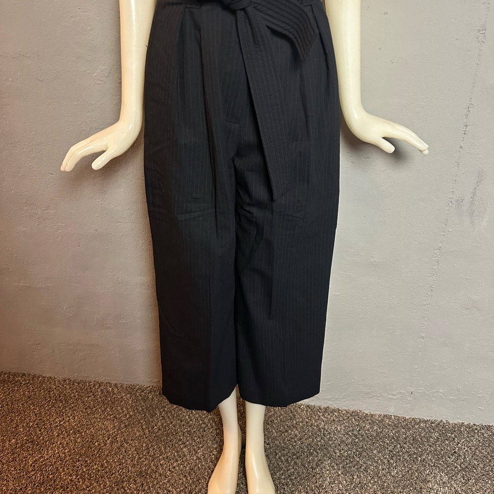 A.L.C. Black Pinstripe PaperBag Waist Pants Belted Size 2